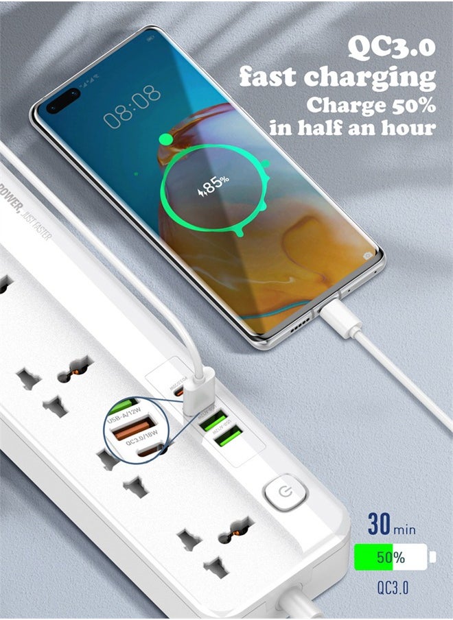 5 Universal Power Extension Cord with Multi Sockets Outlets Compatible With UK/UAE Plug, 3 Auto ID USB PD Ports For Mobile Charging, And 2m Extension Cord for Home, Office, Dorm Essentials - pzsku/ZE59B7CFA5A94AD2446F2Z/45/1741714393/f8cc9718-2e53-41b8-be58-41dd1ff77712
