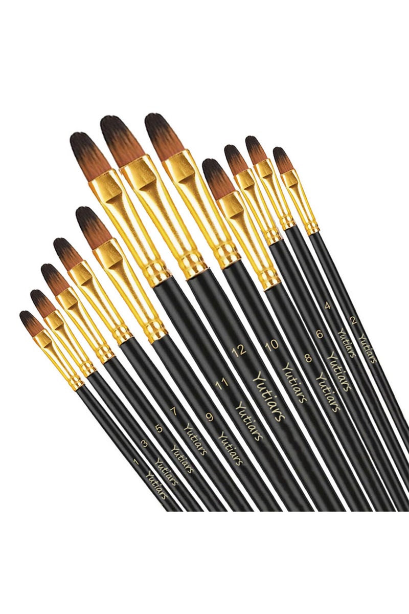 إيروريكس فرشاة طلاء فيلبرت، مجموعة فرش طلاء احترافية للفنانين من يوتيارز، 12 قطعة، مصنوعة من النايلون الصناعي عالي الجودة.