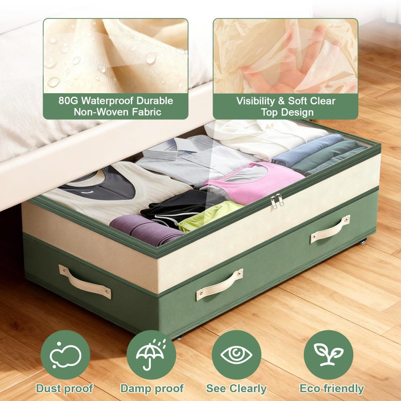 Dolicer 2 Pack Under Bed Storage with Wheels, 6in-10in Height Adjustable Underbed Storage Containers, 92L XXXL Under Bed Drawers Rolling Bin with Clear Lids for Dorm Shoes Clothes Organizers(Green) - Image 5