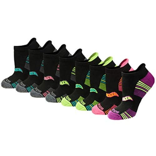 Saucony Women's RunDry Performance 8, 16 Pairs Heel Tab Athletic Socks, S-L, Black Assorted (8 Pairs), Small - Image 1