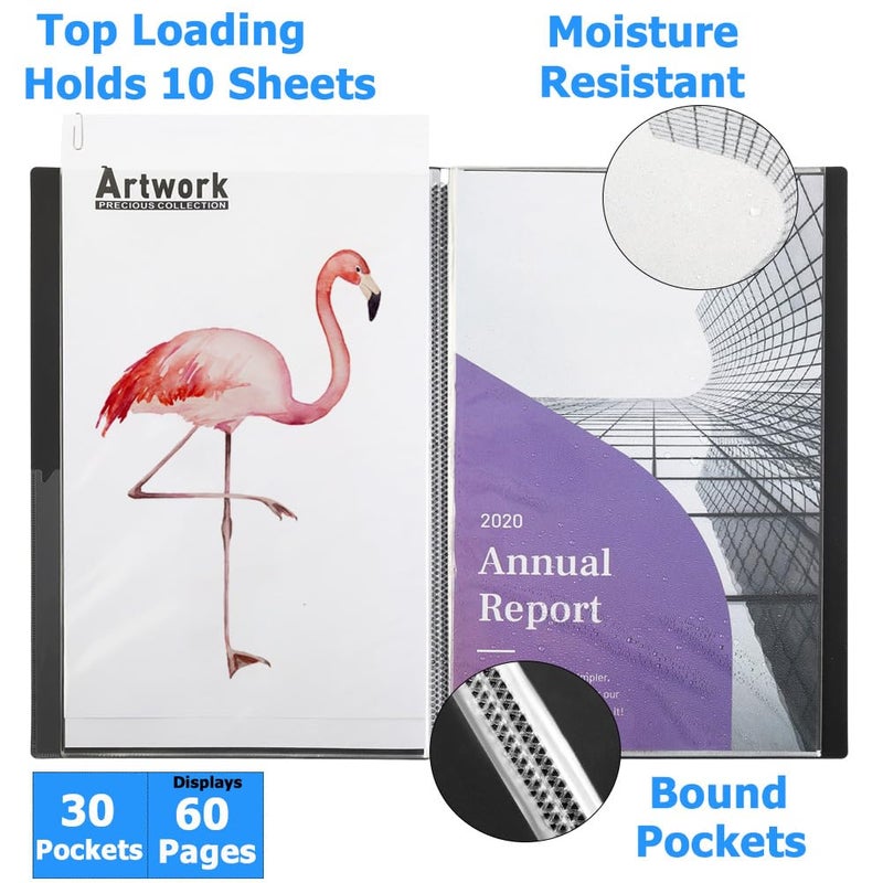 Sooez Heavy Duty Binder with Plastic Sleeves 18"x24", Portfolio Folder with 30 Clear Sheet Protectors, Display 60 Pages, Presentation Book for Artwork, Sheet Music, Document - Image 5