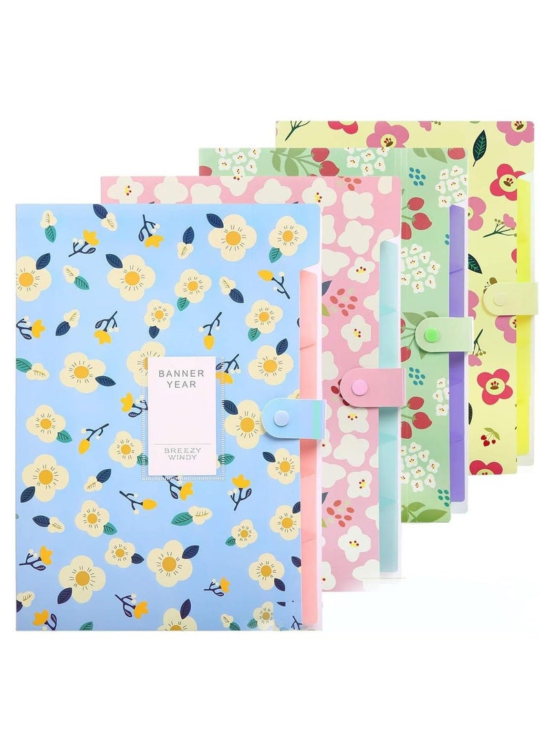 Y&D - 4 Pack A4 File Folder Expanding with 8 Pockets Floral Accordian Orgsniser High Capacity for Home School Office - Image 1