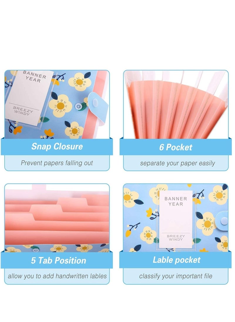 Y&D - 4 Pack A4 File Folder Expanding with 8 Pockets Floral Accordian Orgsniser High Capacity for Home School Office - Image 1