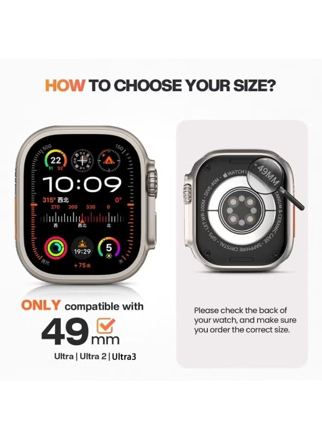 جراب حماية مقاوم للماء 2 في 1 لساعة أبل ووتش ألترا 3/2/1، واقي شاشة 49 مم، غطاء حماية كامل نحيف بزاوية 360 درجة من الزجاج المقسى + إطار خلفي صلب من البولي كربونات لساعة iWatch Ultra 3/Ultra 2/Ultra، مقاس 49 مم من التيتانيوم. - Image 2