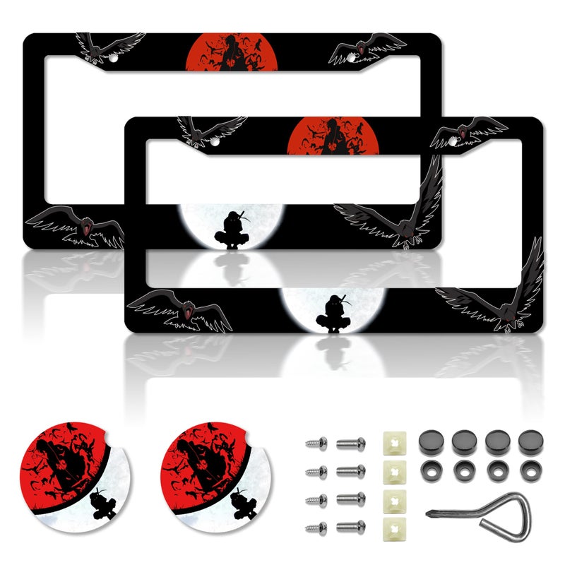 DGDRHZ Anime License Plate Framesï¼ŒAnime Car Accessories for Women & Menï¼ŒCute License Plate Holderï¼ŒAluminum License Plate Frame Fits Standard US Vehicles Size 12.2 x 6 Inch (Black-2pcs) - Image 1