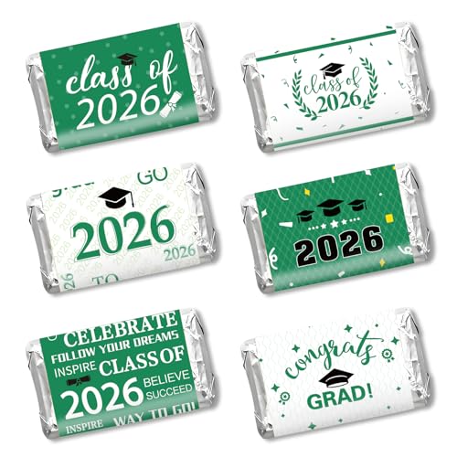 QEYMN Graduation Party Decorations 2026 Graduation Label Stickers 120PCS Congrats Grad Mini Green White Candy Wrapper Class Of 2026 Chocolate Bar Sticker Gifts for Graduations Nursing Party Favors Supplies - Image 1