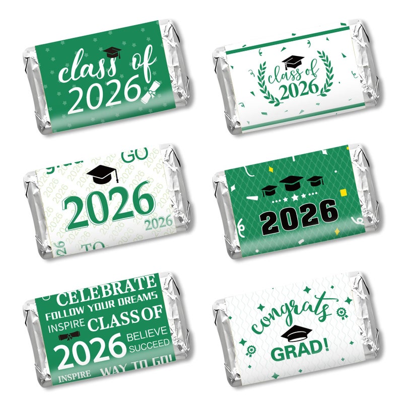 QEYMN Graduation Party Decorations 2026 Graduation Label Stickers 120PCS Congrats Grad Mini Green White Candy Wrapper Class Of 2026 Chocolate Bar Sticker Gifts for Graduations Nursing Party Favors Supplies - Image 3