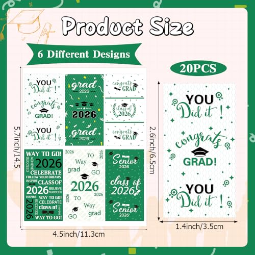 QEYMN Graduation Party Decorations 2026 Graduation Label Stickers 120PCS Congrats Grad Mini Green White Candy Wrapper Class Of 2026 Chocolate Bar Sticker Gifts for Graduations Nursing Party Favors Supplies - Image 5