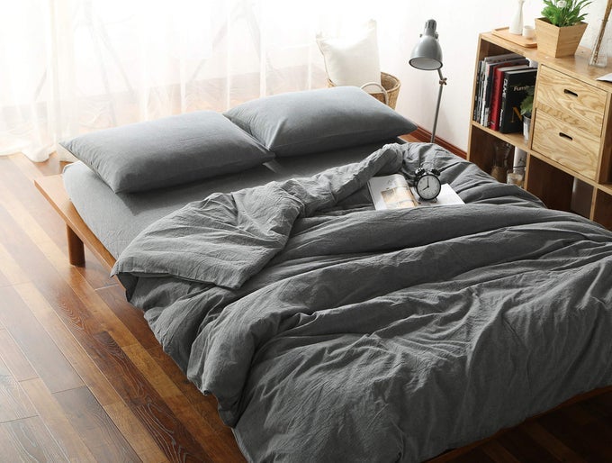 FYDREAMS 100 WASHED COTTON DUVET COVER FOR WEIGHTED BLANKET 60X80 INCHES WITH 8 TIES ZIPPER ON LONG SIDEGREYJUST DUVET COVER