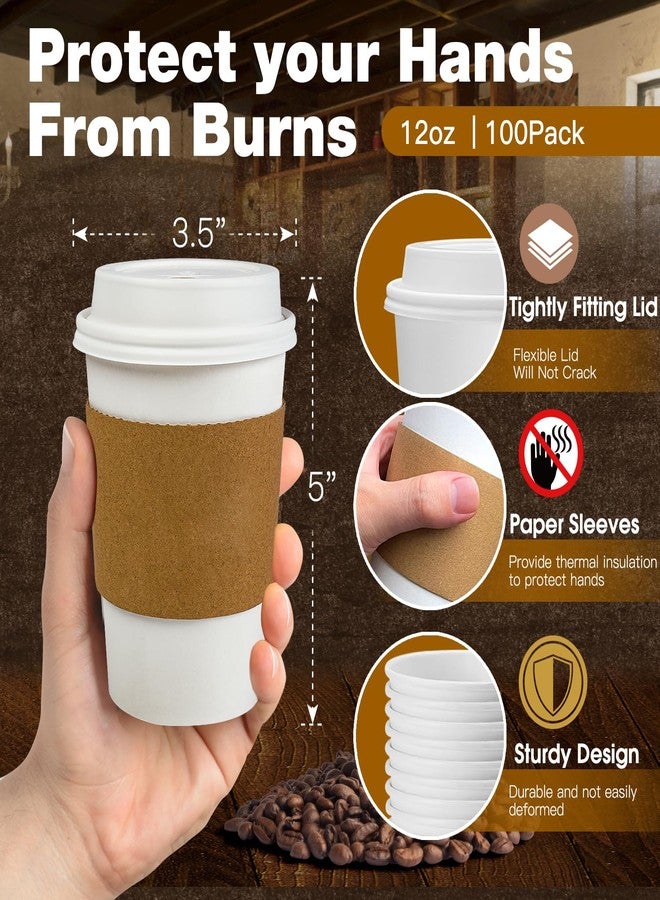 Ginkgo 100 Pack 12 oz Leak-Proof Coffee Cups with Lids and Sleeves Disposable To Go Hot Travel Paper Cups, Hot Chocolate, Cocoa, Tea, Coffee Bar Accessories - Image 3