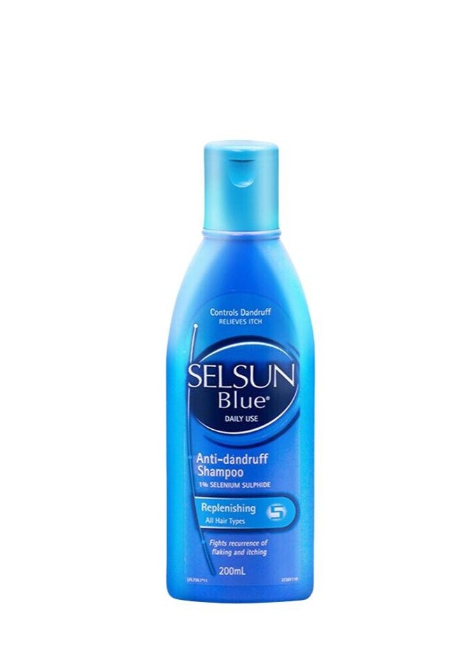 Selsun blue Anti-dandruff Shampoo 1% SELENIUM SULFIDE Replenishing All Hair Types Fights recurrence of faking and itching when used regularly 200mL  - Image 1