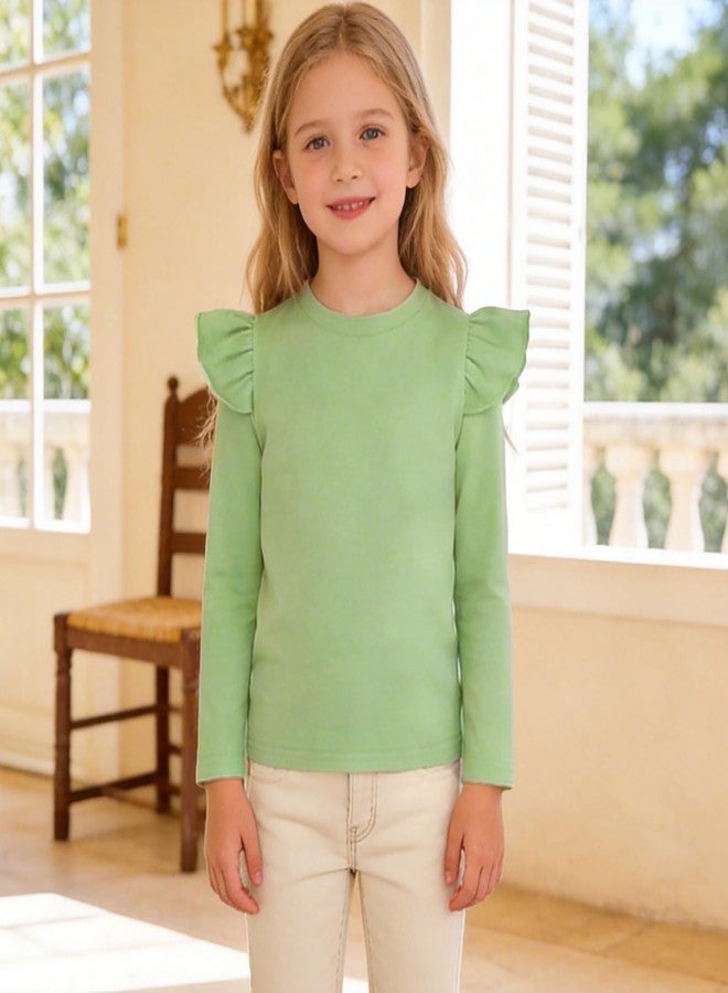 بمعنى سحر بمعنى حديقة تيشيرت ماجيك بارك للبنات الصغيرات من عمر سنة إلى 10 سنوات بأكمام طويلة وكشكشة، تيشيرت بلون موحد، بلوزة كاجوال للأطفال، مناسبة لفصلي الربيع والخريف والشتاء (أكمام طويلة، لون أخضر فاتح، من 4 إلى 5 سنوات) - Image 3