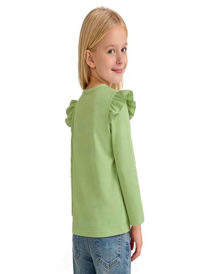 بمعنى سحر بمعنى حديقة تيشيرت ماجيك بارك للبنات الصغيرات من عمر سنة إلى 10 سنوات بأكمام طويلة وكشكشة، تيشيرت بلون موحد، بلوزة كاجوال للأطفال، مناسبة لفصلي الربيع والخريف والشتاء (أكمام طويلة، لون أخضر فاتح، من 4 إلى 5 سنوات) - Image 2