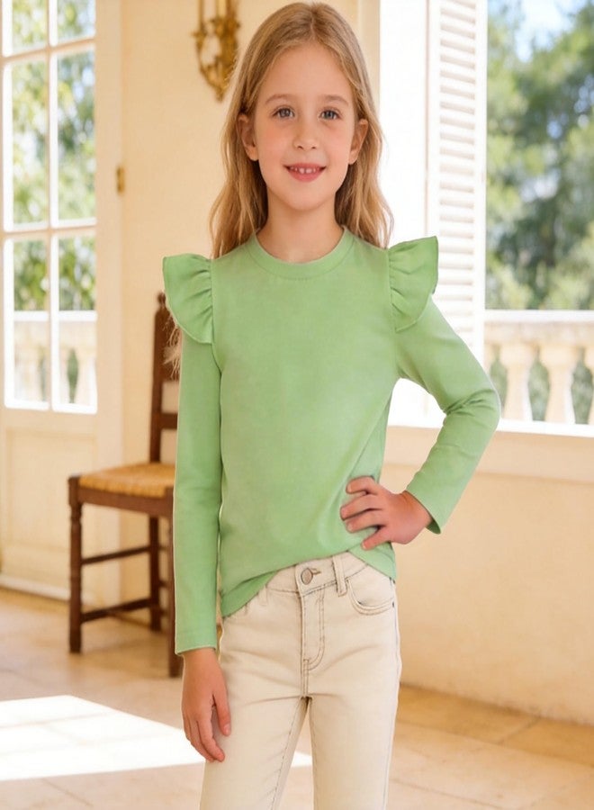 بمعنى سحر بمعنى حديقة تيشيرت ماجيك بارك للبنات الصغيرات من عمر سنة إلى 10 سنوات بأكمام طويلة وكشكشة، تيشيرت بلون موحد، بلوزة كاجوال للأطفال، مناسبة لفصلي الربيع والخريف والشتاء (أكمام طويلة، لون أخضر فاتح، من 4 إلى 5 سنوات) - Image 4