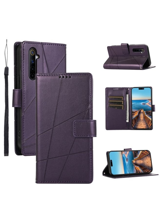 HuHa Case Cover For Realme 6 / 6s PU Genuine Leather Texture Embossed Line Phone Case Purple 
