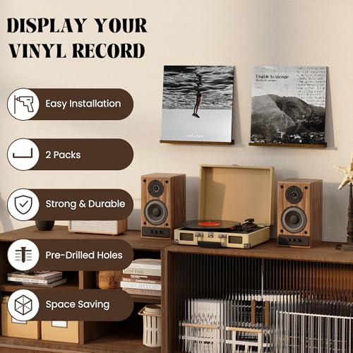 RICHFOCUS Vinyl Wall Mount, 2 Pack Solid Wood Record Shelf, Album Record Holder Display, 12 inch Floating Shelves for Wall, Magazine Shelf, Kids Bookshelf for Bedroom, Living Room, Walnut - Image 5