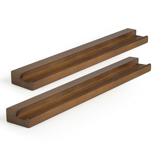 RICHFOCUS Vinyl Wall Mount, 2 Pack Solid Wood Record Shelf, Album Record Holder Display, 12 inch Floating Shelves for Wall, Magazine Shelf, Kids Bookshelf for Bedroom, Living Room, Walnut - Image 1