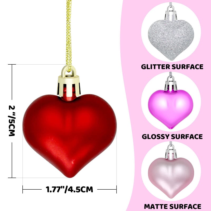 CH HAICHENG 48 Pieces Valentine's Day Heart Baubles Ornaments Valentine's Day Heart Shaped Ornaments for Valentine's Day Decoration or Wedding Anniversary Party Supplies  4 Colors in 3 Styles - Image 2