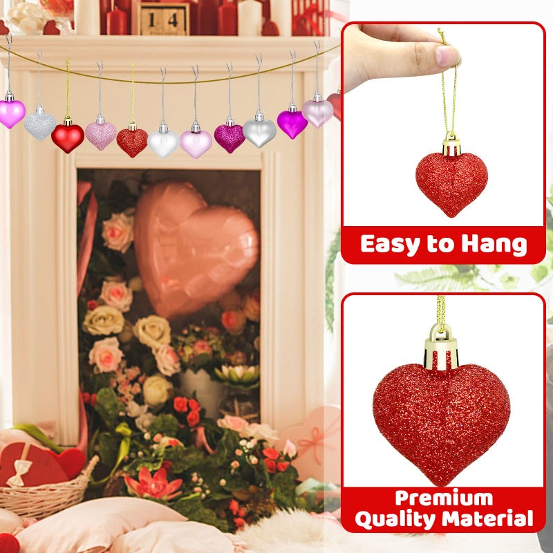 CH HAICHENG 48 Pieces Valentine's Day Heart Baubles Ornaments Valentine's Day Heart Shaped Ornaments for Valentine's Day Decoration or Wedding Anniversary Party Supplies  4 Colors in 3 Styles - Image 4