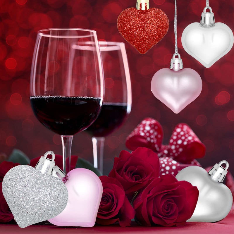 CH HAICHENG 48 Pieces Valentine's Day Heart Baubles Ornaments Valentine's Day Heart Shaped Ornaments for Valentine's Day Decoration or Wedding Anniversary Party Supplies  4 Colors in 3 Styles - Image 5