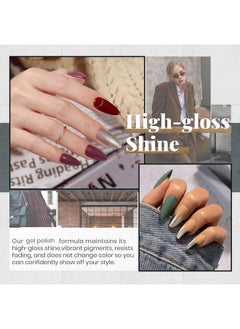 beetles Gel Polish Beetles 23Pcs New Year Gel Nail Polish Set with Base Gel Glossy Matte Top Coat, Gray Brown Burgundy Red Purple Glitter Gel Polish Set Soak Off Uv Gel Nail Kit for Women Industrial Wave Collection  - Image 3