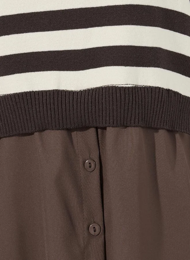 Styli Striped Knit 2in1 Style Cuffed Sleeves Shirt