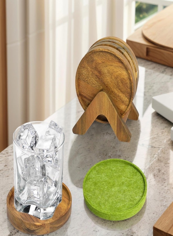 EVERBBKING Acacia Wood Coaster Set of 8 with Holder - Dual-Material Design (4 Wood & 4 Absorbent Felt Pads) - 3" Non-Slip Furniture Protectors for Coffee Table, Home Bar & Office, Round Coaster Set - Image 5