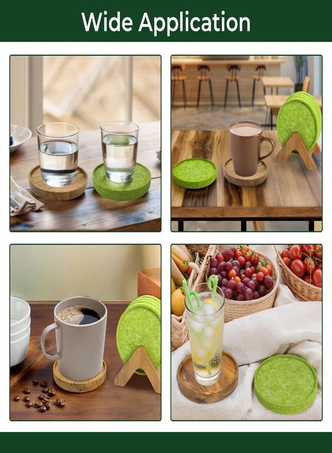 EVERBBKING Acacia Wood Coaster Set of 8 with Holder - Dual-Material Design (4 Wood & 4 Absorbent Felt Pads) - 3" Non-Slip Furniture Protectors for Coffee Table, Home Bar & Office, Round Coaster Set - Image 3