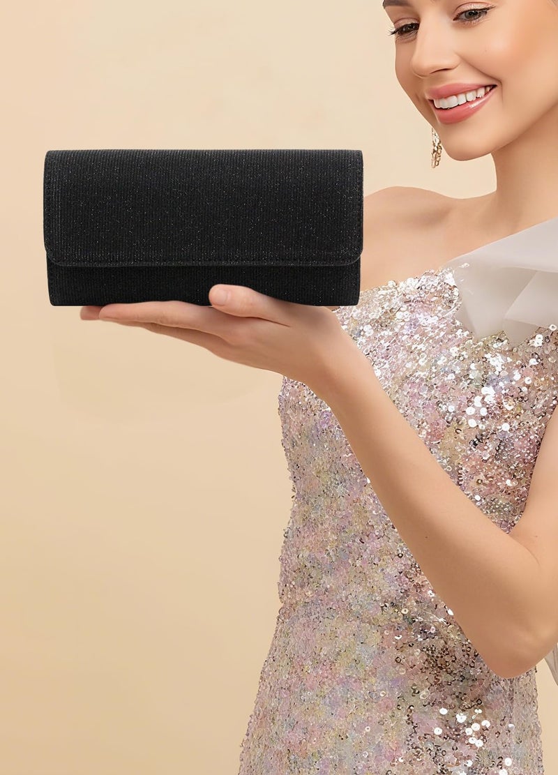 Naimo Flap Dazzling Small Clutch Bag Evening Bag With Detachable Chain (Black) - Image 2