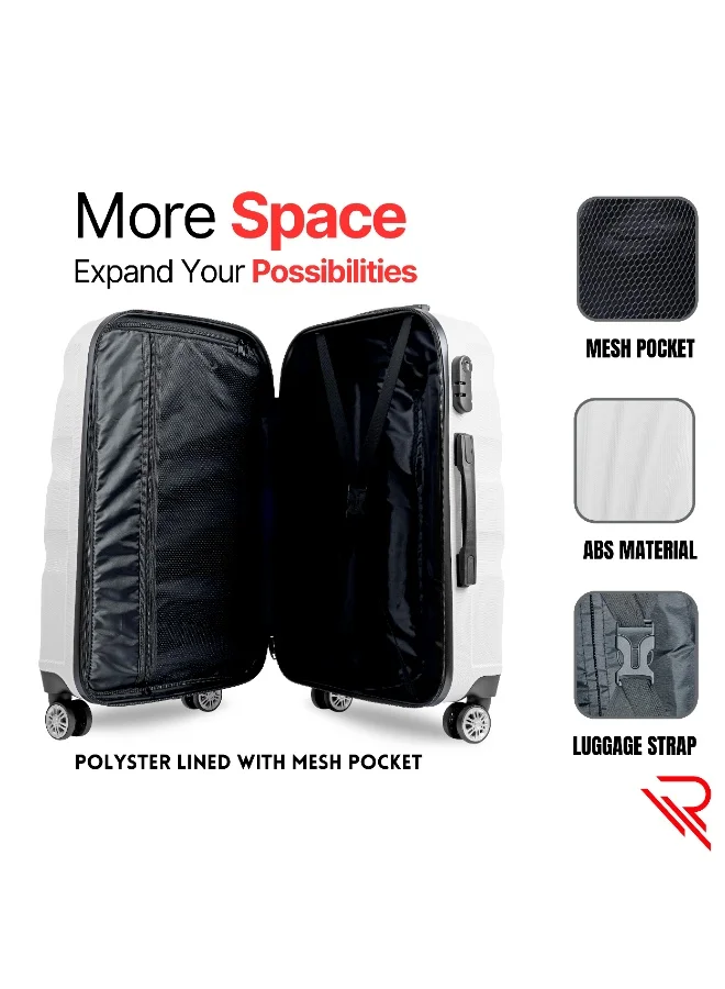 Reflection  Reflection ABS Carry On Suitcase Airline Approved, Lightweight 24 Inch  Luggage- 360° Silent Wheels, ABS Hard Luggage Trolley, Spinner Wheels, Travel Luggage  (24-Inch , White)  | Best Price UAE