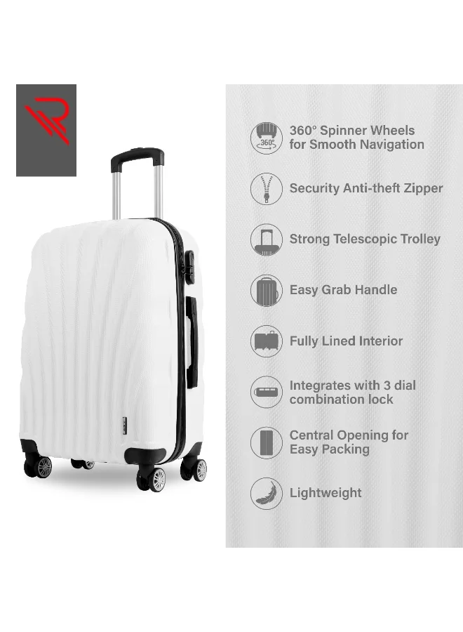 Reflection  Reflection ABS Carry On Suitcase Airline Approved, Lightweight 24 Inch  Luggage- 360° Silent Wheels, ABS Hard Luggage Trolley, Spinner Wheels, Travel Luggage  (24-Inch , White)  | Best Price UAE