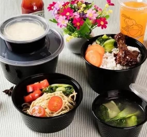 SANWALSA [250 ml, 25 Count, Round, Black Reusable Plastic Food Storage Containers with Lid | Airtight, Microwave Safe Containers | Perfect for Meal Prep, Storage, Takeaway & Food Delivery - Image 5