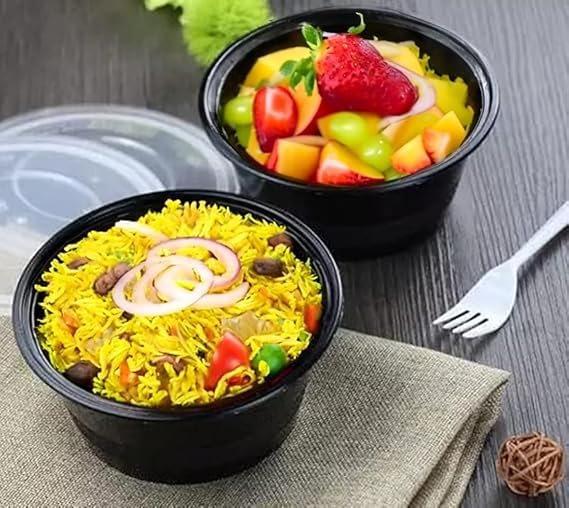 SANWALSA [250 ml, 25 Count, Round, Black Reusable Plastic Food Storage Containers with Lid | Airtight, Microwave Safe Containers | Perfect for Meal Prep, Storage, Takeaway & Food Delivery - Image 3
