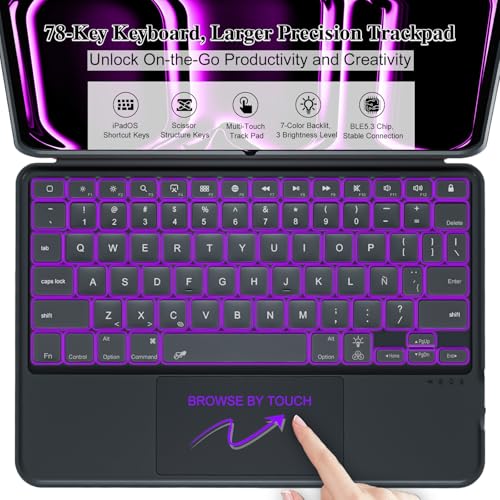 DANCESOUL iPad Pro 13 inch Case with Keyboard (M5 2025, M4 2024), Flex Magnetic Detachable Backlit Keyboard Case, Larger Multi-Trackpad, Landscape/Portrait, 160° Adjustable Stand, Slim Protective Case (Black) - Image 5