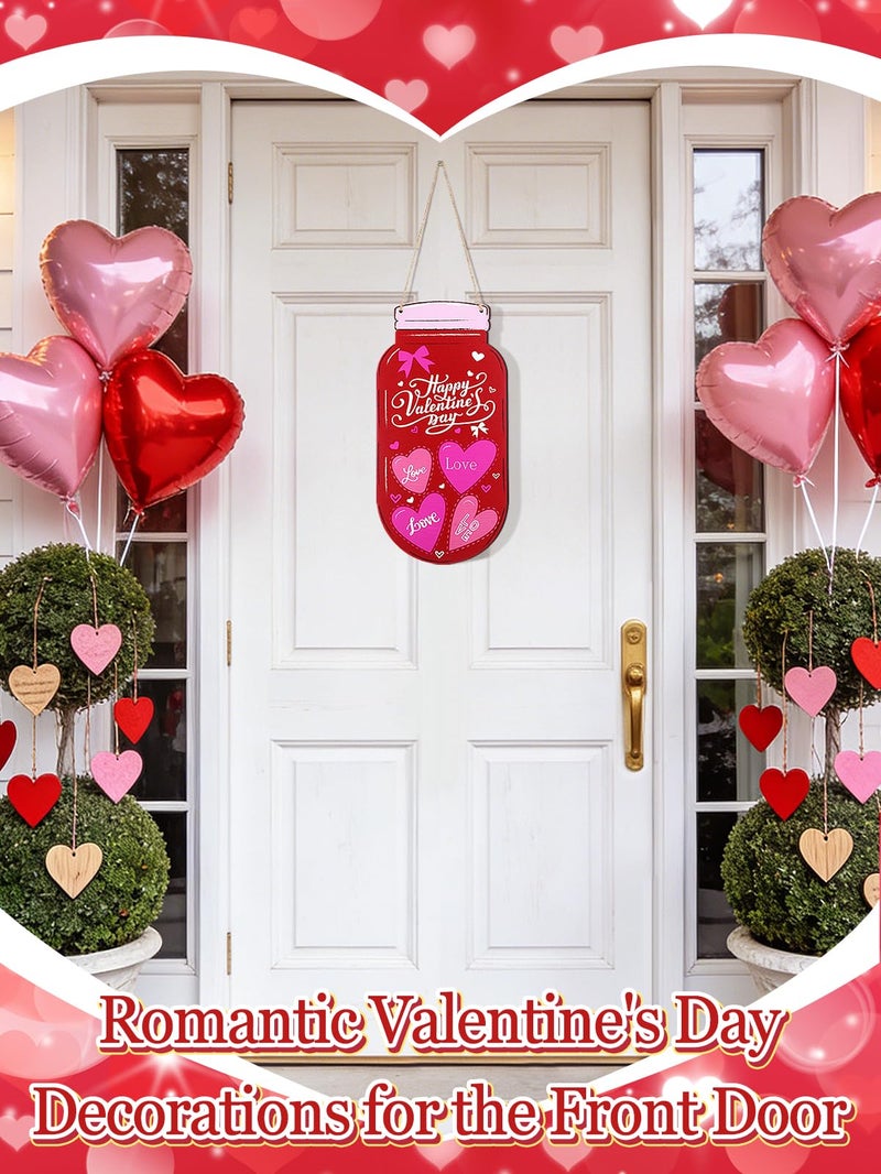 Bigmeta Valentines Day Decorations for Front Door - 8"x16" Large Mason Jar Wooden Hanging Sign with Rope, Rustic Farmhouse Plaque Sign for Home Wall Window Porch Decor - Image 3