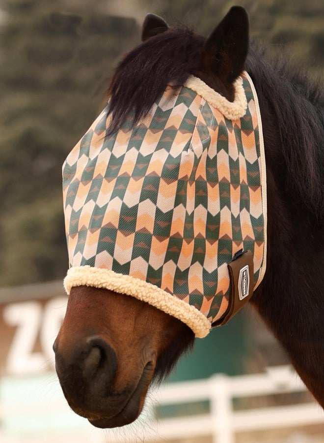 Tackmore Printed Mesh Horse Fly Mask with Fleece Padding - Breathable Anti-Rub Design, UV Protection, Adjustable Fit for Turnout & Pasture-Dark Green Waves M - Image 1