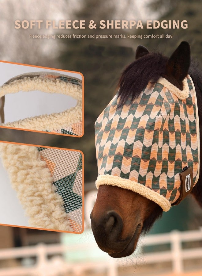 Tackmore Printed Mesh Horse Fly Mask with Fleece Padding - Breathable Anti-Rub Design, UV Protection, Adjustable Fit for Turnout & Pasture-Dark Green Waves M - Image 4