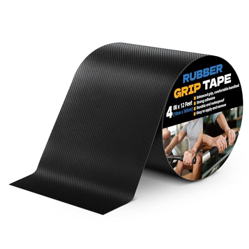 Xfenvs Rubber Grip Tape, 4 in x 12 Ft Black Ultra-Thin Strong Adhesive Non-Slip Tape, Anti-Slip Grip Tape for Handles, Waterproof Heat Resistant Cushion Grip, Comfortable in Hands - Image 1