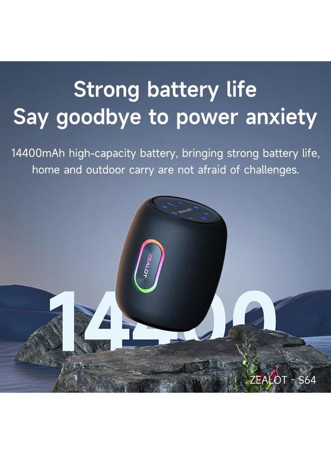 Zealot - Zealot Bluetooth Speakers,360° Surround 75W Portable IP67 Wireless Bass Boost Loud Speakers with Subwoofer,Bluetooth 5.3 Stereo Dual Pairing Speakers,Lights,30H Playtime for Home,Party,Gift (Upgraded) - Image 1