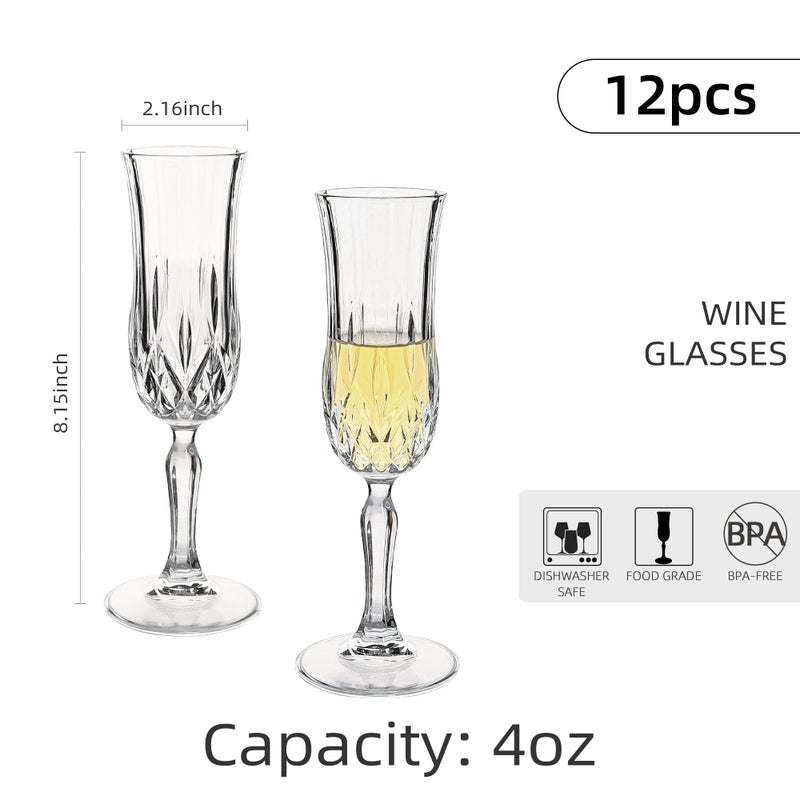 HAKEEMI Champagne Flutes Set of 12-4 oz Vintage Crystal Clear Glasses with Cut Design, Elegant Stemware for Champagne, Prosecco, Mimosa, Dishwasher Safe, Ideal for Weddings, Parties, and Home Use (12 PCS) - Image 2