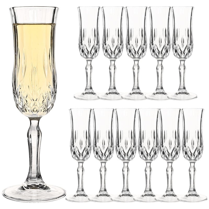 HAKEEMI Champagne Flutes Set of 12-4 oz Vintage Crystal Clear Glasses with Cut Design, Elegant Stemware for Champagne, Prosecco, Mimosa, Dishwasher Safe, Ideal for Weddings, Parties, and Home Use (12 PCS) - Image 1