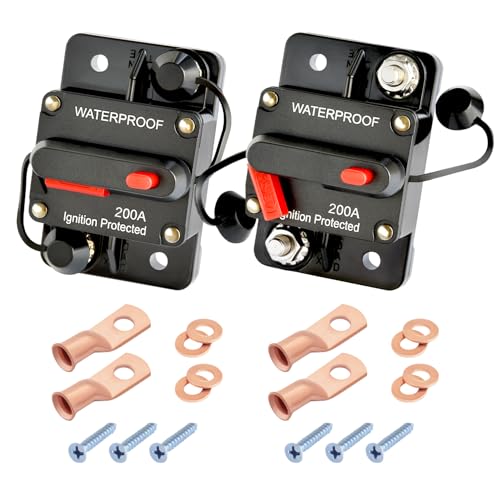 Bolipoeq 200Amp Circuit Breaker DC 12V48V for Marine Boat Trolling Motor Automotive RV Trailer Car Solar System Battery Disconnect with Manual Reset Switch IP67 Waterproof Pack of 2 - Image 1