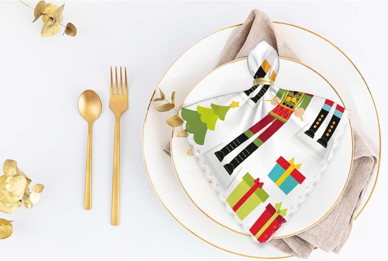 Yibeas Nutcracker Table Napkins Cloth Set of 4 Soft Christmas Tree Star Flower White Washable and Reusable Dinner Napkins for KitchenWeddings Parties 18 x 18 inch - Image 5
