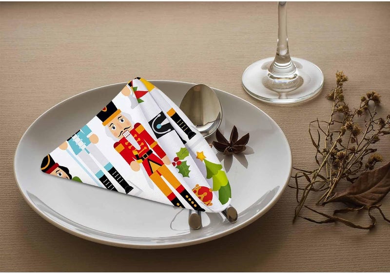 Yibeas Nutcracker Table Napkins Cloth Set of 4 Soft Christmas Tree Star Flower White Washable and Reusable Dinner Napkins for KitchenWeddings Parties 18 x 18 inch - Image 3