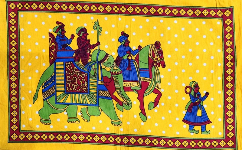 ART WORLD Queen Size Double Bed Sheet with Pillow Covers Pure Cotton Rajasthani Jaipuri Traditional Printed Bedcover (Yellow, Queen) - Image 2