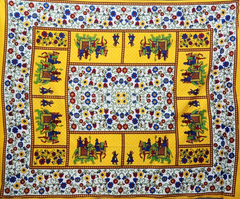 ART WORLD Queen Size Double Bed Sheet with Pillow Covers Pure Cotton Rajasthani Jaipuri Traditional Printed Bedcover (Yellow, Queen) - Image 4
