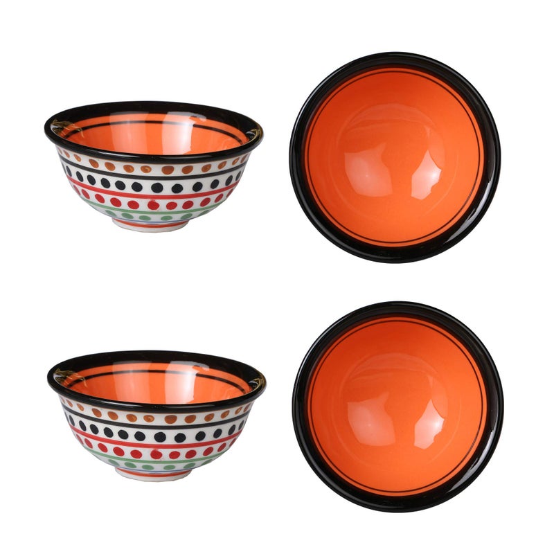 Caffeine Ceramic Handmade Orange and White Multi Dotted Katori Bowl Set of 4 - Image 1