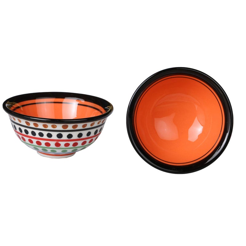 Caffeine Ceramic Handmade Orange and White Multi Dotted Katori Bowl Set of 4 - Image 2