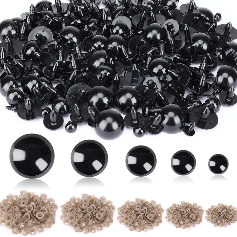 UPINS 500 Pieces 6-24MM Black Plastic Safety Eyes with Washers for Crochet Animal Crafts Doll Making Supplier Bulk (4 Sizes) - Image 1