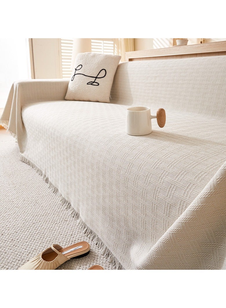 KYD Nordic Style 3-Seater Sofa Slipcover - Reversible Knitted Couch Cover with Tassels, Soft & Washable Throw Blanket, Non-Slip, Large Size 180x260CM  - Image 1